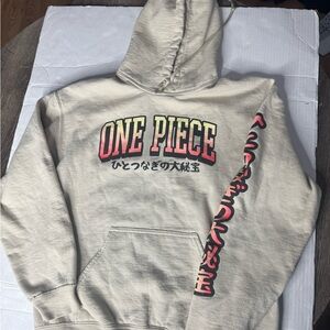 One Piece Graphic Hoodie - Cream with Pink Accent